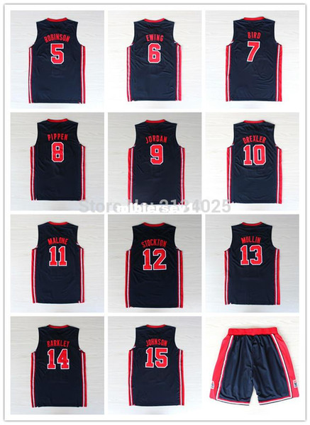 1992 dream team Jersey 5 David Robinson 6 Patrick Ewing #7 Larry Bird Johnson Pippen Stockton Malone Basketball Jerseys Ncaa College