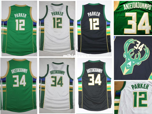 NEW Antetokounmpo Jersey #12 Jabari Parker White Green Black Cheap Basketball Jerseys,Embroidery Logo, Top Quality,S-XXL Ncaa Colleg