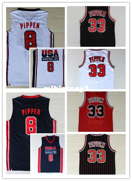 2016 Retro Men's # 8 # 33 Scottie Pippen Basketball Jerseys Scottie 1992 Dream Team Color Black White Red Free shipping Ncaa College