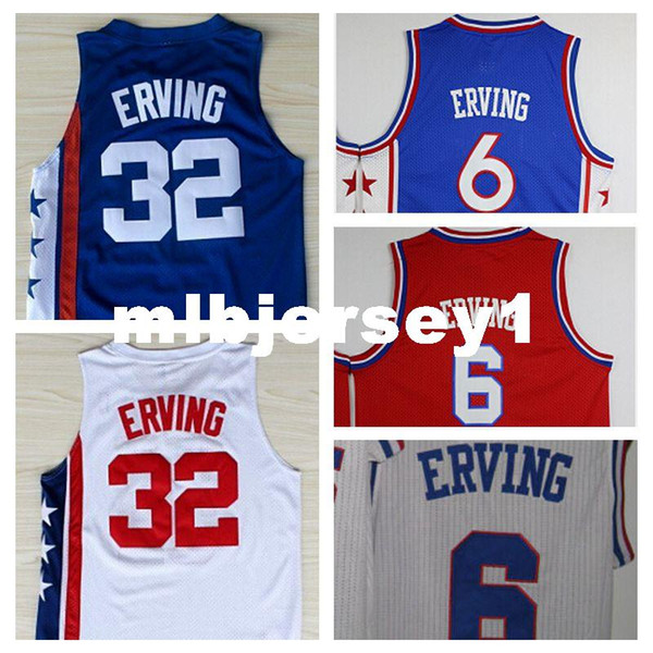 2016 New #6 Julius Erving Jersey Color Blue Red White Cheap Retro #32 Julius Erving Basketball Jerseys Embroidery Logos Ncaa College