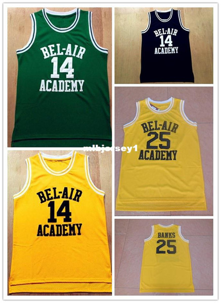cheap Will Smith BEL-AIR Academy Jersey 14 film embroidery letter sleeveless yellow basketball jersey Ncaa College