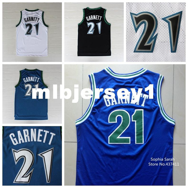Kevin Garnett Jersey,#21 Kevin Garnett White Blue Black Retro Vintage Retro Basketball Jerseys,Embroidery Lgos Ncaa College