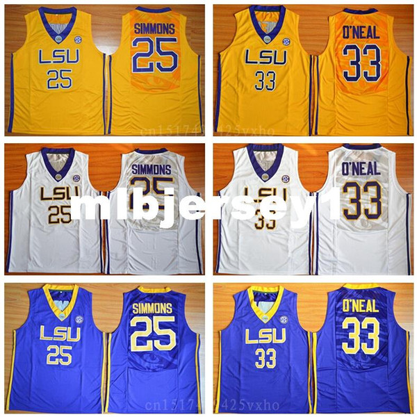 LSU Tigers College Jerseys Yellow Purple White 33 O'Neal Ben Simmons Basketball Jerseys Shirt New Material Ncaa College