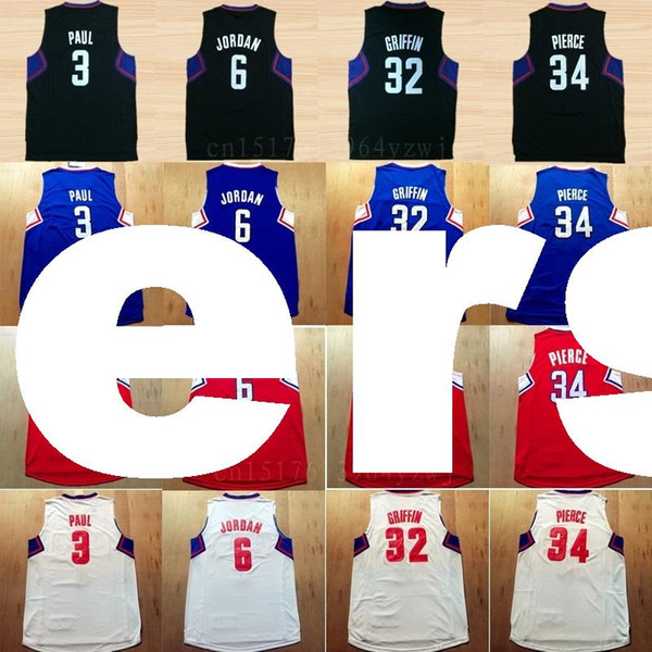 2016 basketball 3 Paul Jersey Fashion Men's 32 Blake Griffin Sports Jerseys 34 Paul Pierce Team Color Red Blue White Black Ncaa College