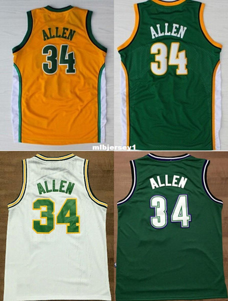2016 Green White Orange Color Retro Basketball Jersey Embroidery Logos#34 Allen jersey Ncaa College