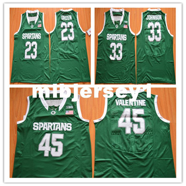2016 New Michigan State Spartans #33 Johnson jersey #23 DG 45 Denzel Valentine green College Basketball Jersey Ncaa College