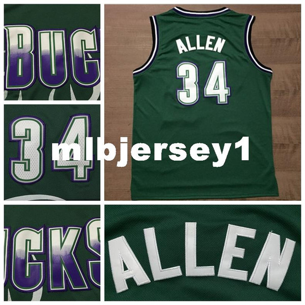 Ray Allen Jersey, #34 Allen Green Retro Retro Basketball Jerseys,Embroider Logos, Top Quality, Size:S-XXL Ncaa College