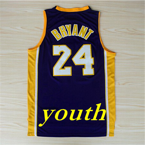 Youth #24 kb jersey kids white yellow purple basketball jersey youth Ncaa College
