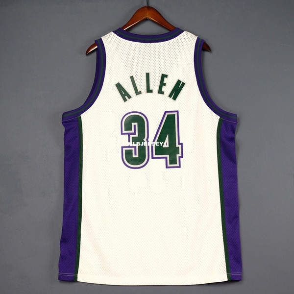 100% Stitched Ray Allen #34 Jersey stitched sewn white Mens Vest Size XS-6XL Stitched basketball Jerseys Ncaa
