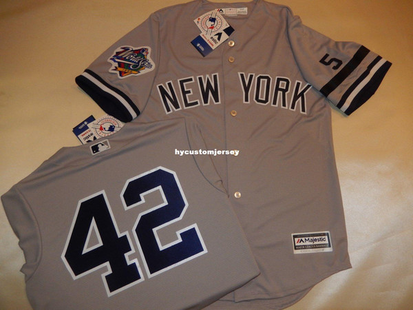 Cheap custom New York #42 MARIANO RIVERA 1999 WORLD SERIES Baseball Jersey GRAY New Mens stitched jerseys Big And Tall SIZE XS-6XL For sale