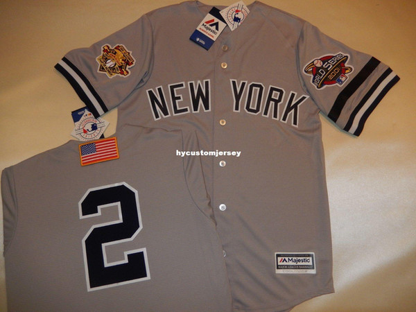 Cheap custom new York #2 DEREK JETER 2001 WORLD SERIES Baseball Jersey GRAY New Mens stitched jerseys Big And Tall SIZE XS-6XL For sale