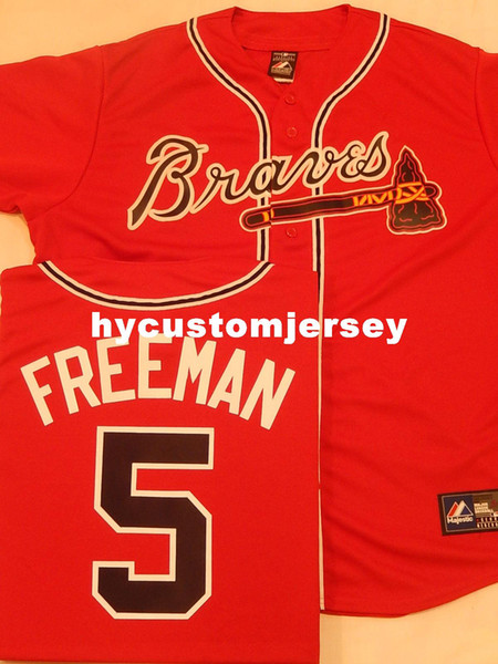 Cheap custom MAJESTIC Atlanta #5 FREDDIE FREEMAN Sewn Baseball JERSEY New RED Mens stitched jerseys Big And Tall SIZE XS-6XL For sale