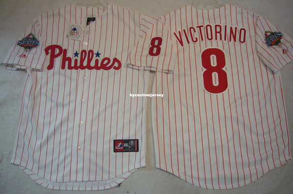 Cheap custom 2008 WORLD SERIES Philadelphia #8 SHANE VICTORINO SEWN Jersey Mens stitched jerseys Big And Tall SIZE XS-6XL For sale