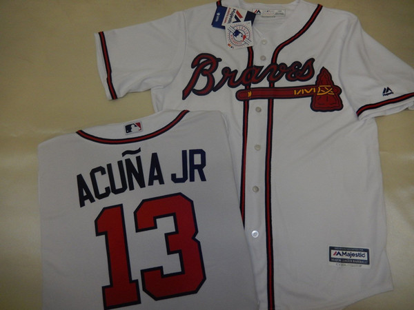 Cheap MAJESTIC Atlanta #13 RONALD ACUNA JR Baseball Cool Base JERSEY New WHITE