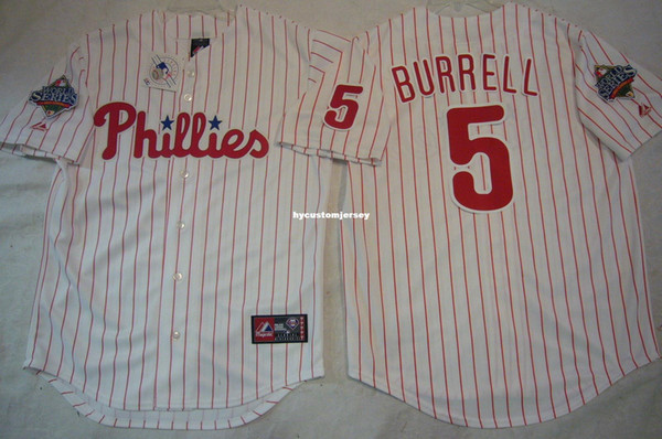 Cheap custom Majestic 2008 WORLD SERIES Philadelphia #5 PAT BURRELL SEWN Jersey Mens stitched jerseys Big And Tall SIZE XS-6XL For sale