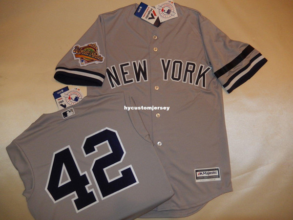 Cheap custom New York #42 MARIANO RIVERA 1996 WORLD SERIES Baseball Jersey GRAY New Mens stitched jerseys Big And Tall SIZE XS-6XL For sale