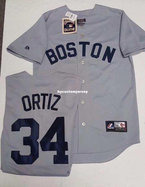 Cheap DAVID ORTIZ #34 GREY THROWBACK JERSEY NEW MAJESTIC Stitched baseball jerseys