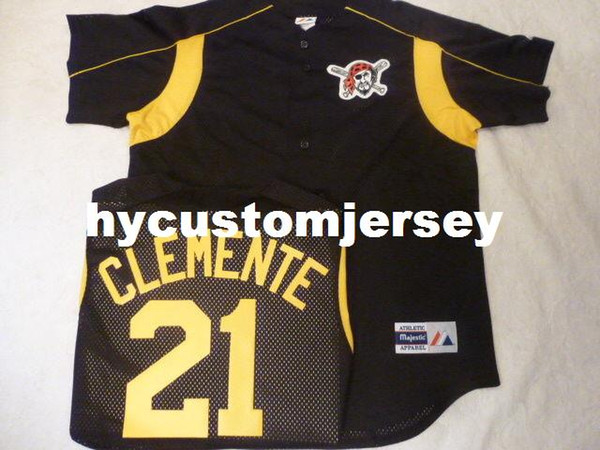 Cheap custom MAJESTIC Pittsburgh #21 ROBERTO CLEMENTE Baseball JERSEY New BLACK Mens stitched jerseys Big And Tall SIZE XS-6XL For sale