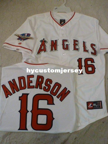 Cheap custom MAJESTIC #16 GARRET ANDERSON 2002 WORLD SERIES Sewn Jersey XXL Mens stitched jerseys Big And Tall SIZE XS-6XL For sale