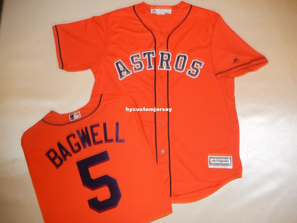 Cheap custom Mens MAJESTIC Houston #5 JEFF BAGWELL Baseball Jersey ORANGE New Mens stitched jerseys Big And Tall SIZE XS-6XL For sale