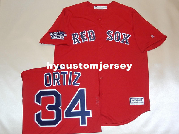 Cheap custom MAJESTIC Boston #34 DAVID ORTIZ 2013 WORLD SERIES Baseball SEWN JERSEY Mens stitched jerseys Big And Tall SIZE XS-6XL For sale