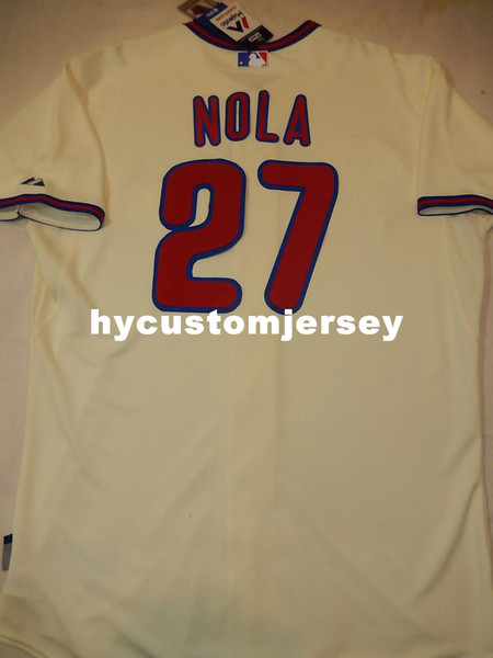 Cheap custom Majestic Philadelphia #27 AARON NOLA Top Game Jersey CREME Mens stitched jerseys Big And Tall SIZE XS-6XL For sale