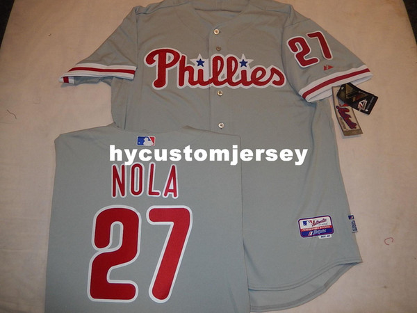 Cheap custom Majestic Philadelphia #27 AARON NOLA Top Game Jersey GRAY New Mens stitched jerseys Big And Tall SIZE XS-6XL For sale