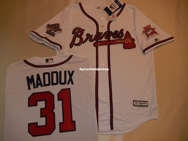 Cheap custom 1995 Atlanta #31 maddux World Series Baseball JERSEY New WHITE Mens stitched jerseys Big And Tall SIZE XS-6XL For sale