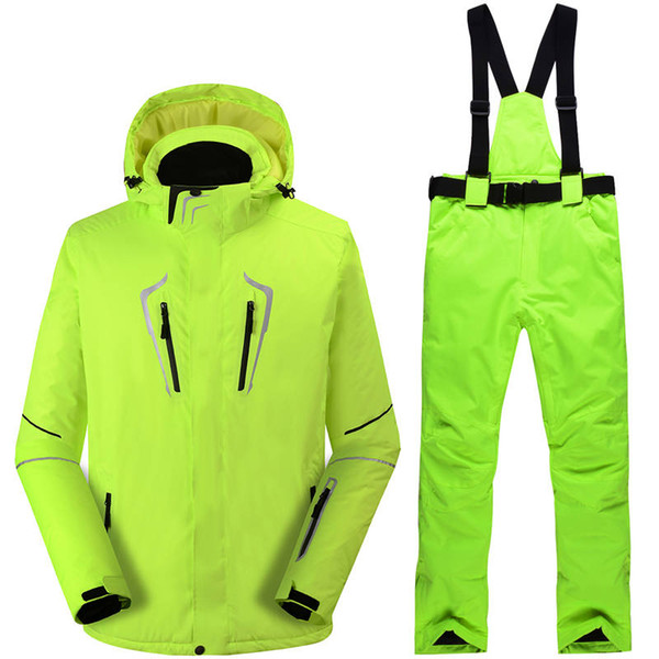 -30 winter high quality men's snowboard set snowboard suit waterproof windproof 10000 winter suit ski jacket + warm bib pants