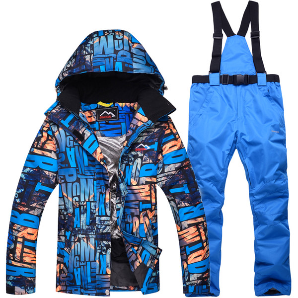 New Letter print Waterproof Sportwear Female Ski Suit Women Winter Ski wear Top Hoodie Jacket Strap Pants snow jacket and pants