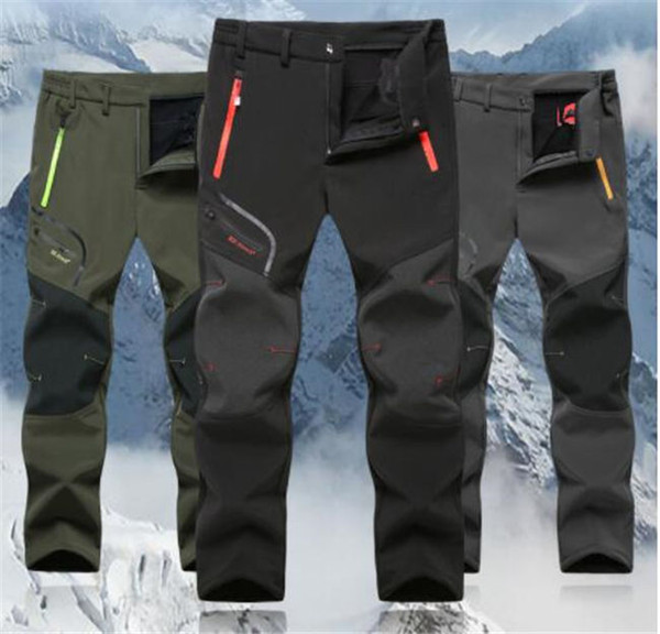 HOT Outdoor Gore-Tex, Men and Women Plus Velvet Thicken Fleece Softshell Pants, Waterproof Mountaineering Ski Pants