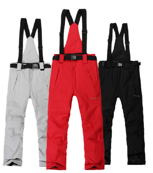 Wholesale- Black / Red / Gray / Dark High quality European brands Men snowboarding Bib pants waterproof -30winter cotton suspended trousers