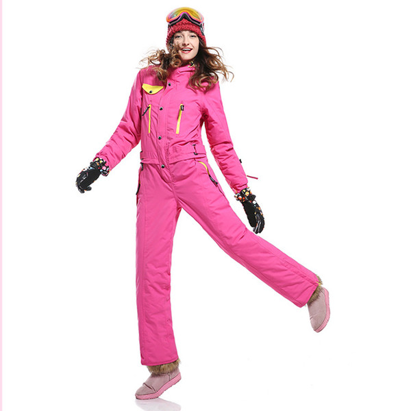 Women's Ski Wear Veneer Siamese Ski Suit Women's Windproof Waterproof Warm Snowsuit Cold Resistance Index -30 Degree