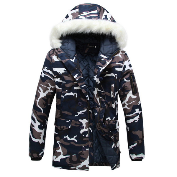 2018 New Men Women Long Winter Skiing Jacket Coat Camouflage Hooded Overcoat Couple Fur Collar Outdoor Snowcoats Plus Size 5XL