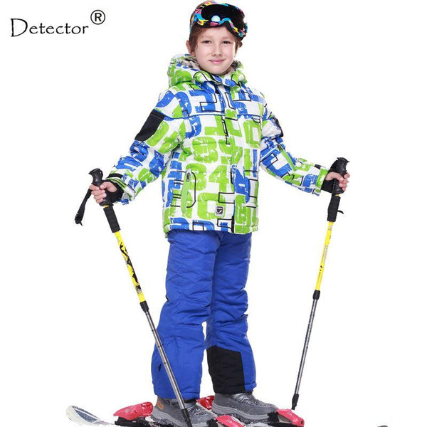 FREE SHIPPING skiing jacket+pant snow suit fur lining -20 DEGREE ski suit kids winter clothing set for boys