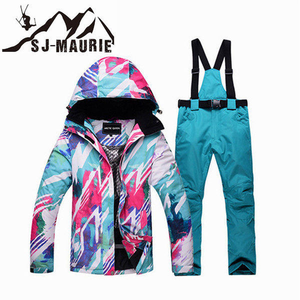 SJ-MAURIE Women Ski Suit Snowboard Ski Jacket+Pants Women Winter Waterproof Snow Suit Set Outdoor Camping Hiking Thick Coat