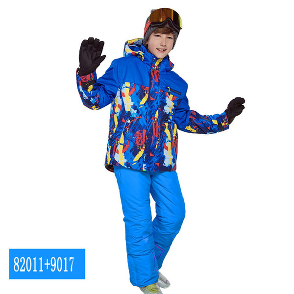 Phibee Boys/Girls Ski Suit Waterproof Pants+Jacket Set Winter Sports Thickened Clothes Children's Ski Suits