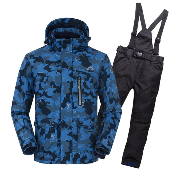 Winter Hooded Men Ski Suit 2017 Men's Wear Camouflage Ski Jackets Pants Water Windproof snow suit clothes pants High Quality