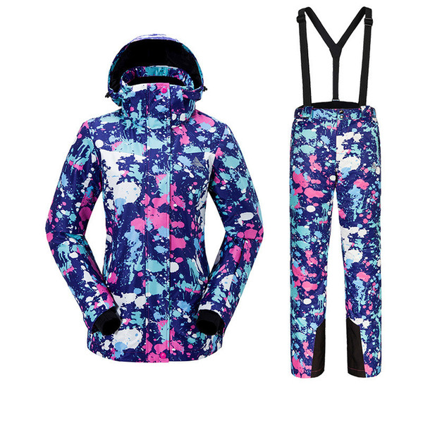 Women's Ski Suit Outdoor Sports Warm Windproof Waterproof Quick Drying Breathable Ski Jacket+Ski Suspender Trousers Size S-XXL