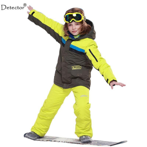 2016 New FREE SHIPPING kids boys winter clothing set skiing jacket+pant snow suit -20-30 DEGREE boys ski suit size134-164