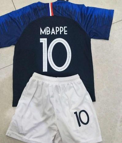 Two stars 2018 world cup #10 MBAPPE soccer Jersey Kids Kit #7 GRIEZMANN home Soccer shirt #6 POGBA away Child Soccer uniform jersey+shorts