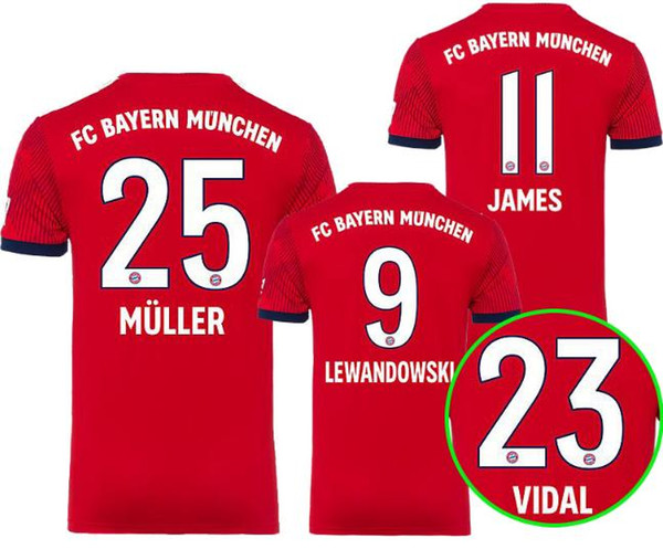 2018 New MULLER Soccer Jersey 18 19 Robben Trikot VIDAL COATA LEWANDOWSKI JAMES GOTZE TOLISSO BOATENG HOME AWAY Football shirts