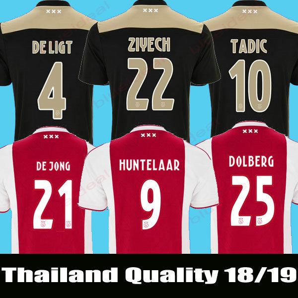 Top Thailand New Ajax Home Red away Black Soccer Jersey 2018 2019 TADIC CRUIJFF KLAASSEN DOLBERG NOURI football uniform Maillot Camisetas