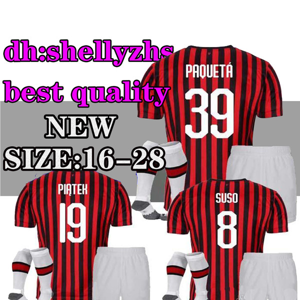 kids kit 2019 2020 Milan home Soccer Jersey 19 20 BONUCCI CALHANOGLU ANDRE SILVA GOMEZ suso set sock football Shirt milan soccer uniform