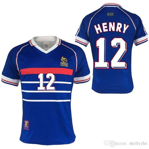 98 Retro Soccer Jerseys Zidane Trezeguet Maillot FRANCE Djorkaeff Henry Deschamps 1998 Classic Shirts Vintage kits football Shirt Maillo