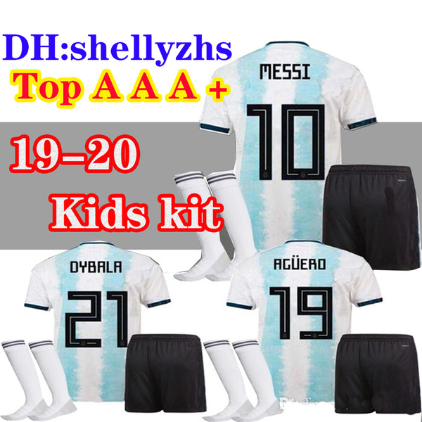 KIDS KIT 2019 2020 Argentina home Soccer Jersey 2019 World Cup Argentina AGUERO DI MARIA HIGUAIN MESSI DYBALA 19 20 football sets