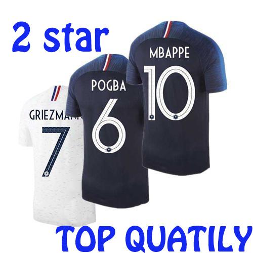 2 Stars fR MBAPPE GRIEZMANN Soccer Jersey 2018 Coupe du Monde POGBA GIROUD DEMBELE Hommes Deux Star Football Maillots Équipe nationale K