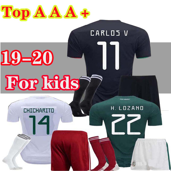 boys 2019 Gold cup Mexico soccer Jersey Kids Kit black Mexico home green Soccer Jerseys CHICHARITO Child Shirts uniform H. LOZANO