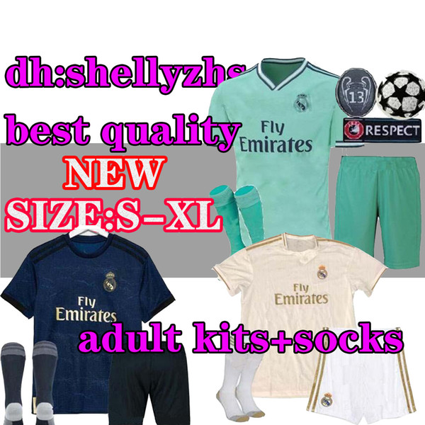 adults kit+socks 19 20 Real madrid Soccer jerseys THIRD GREEN 2019 2020 BENZEMA MODRIC isco MARCELO bale ASENSIO camiseta de futbol SHIRTS