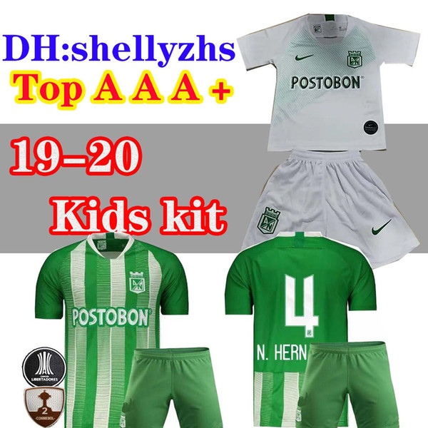 19 20 Atletico Nacional Medellin Kids Soccer Jersey away white H.BARCOS Colombia Club Medellin Home Football Tops Short Sleeve Sports Shirt